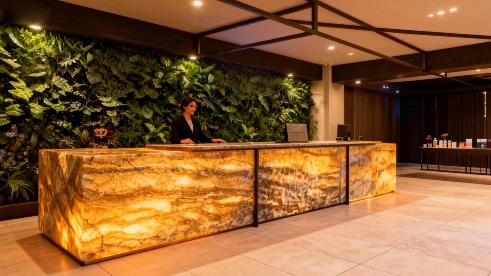 Backlit Stone Lobby Design